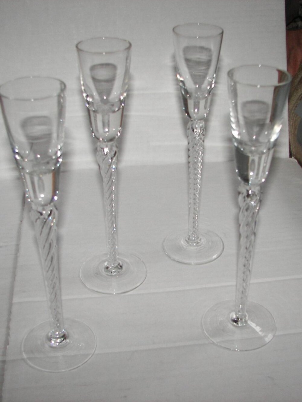 Only 3 (one broke) vintage long stemmed air twist/swirl  cordial glasses